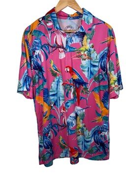 Proud ninety golf is fun Tropical Parrot Print Short Sleeve Shirt - Pink Mens L